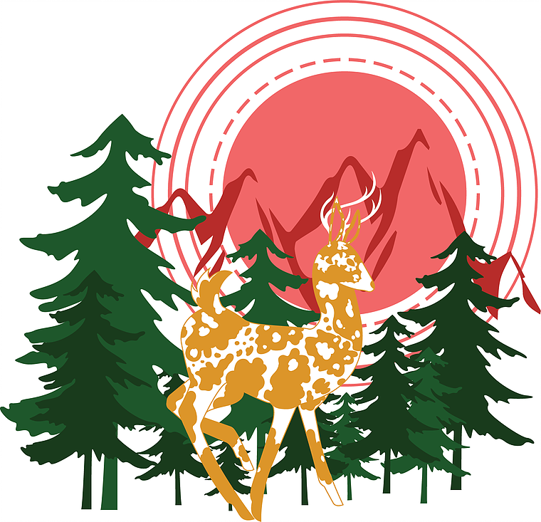 Vector art practice with a deer, woods, and mountains